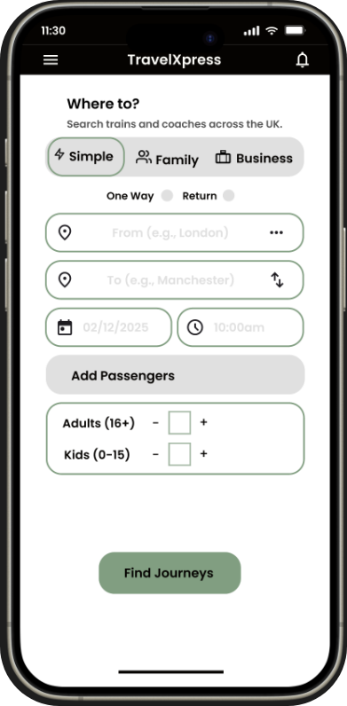 TravelXpress final mockup preview — Home / Search