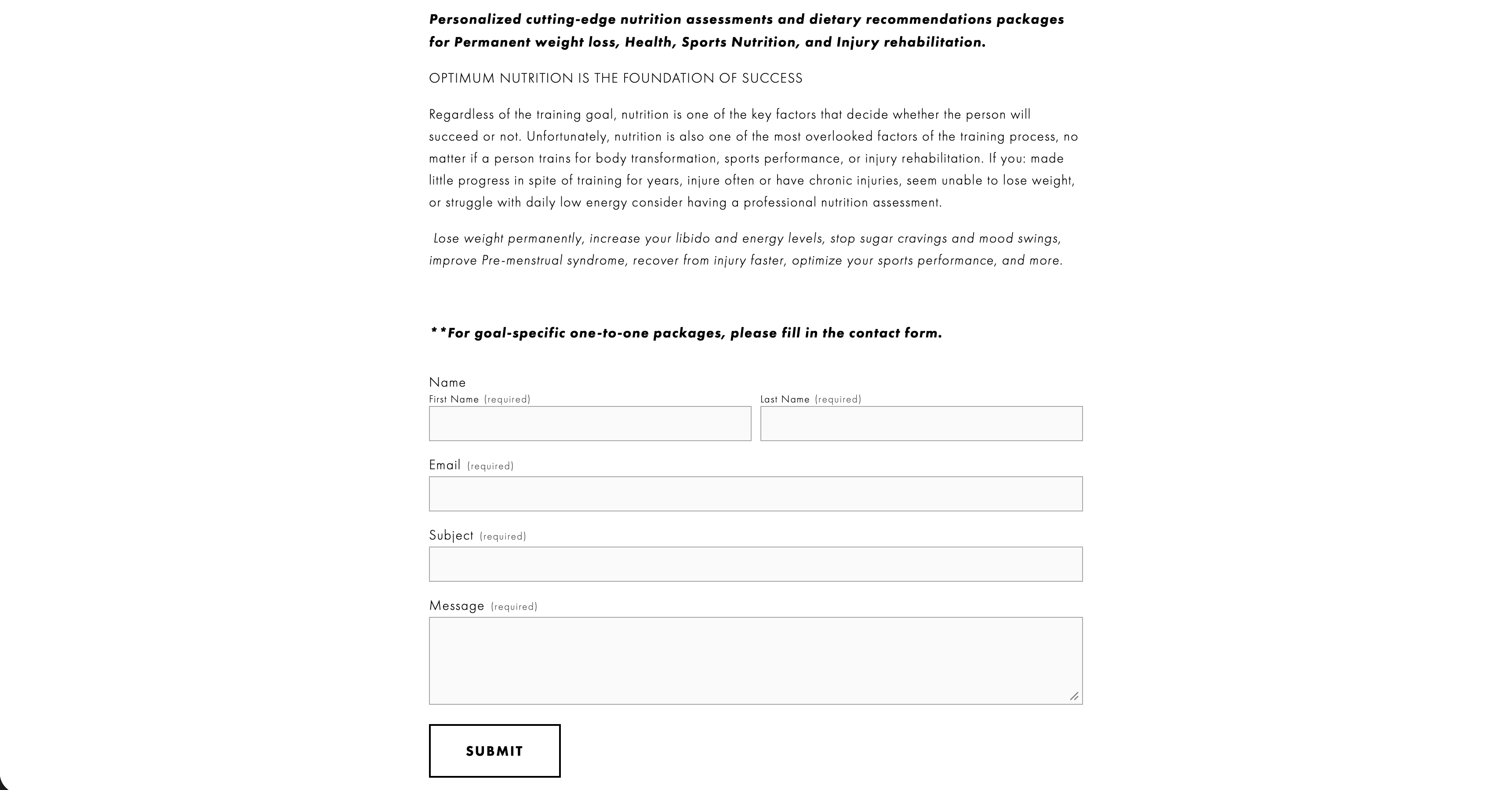Nutrition services page