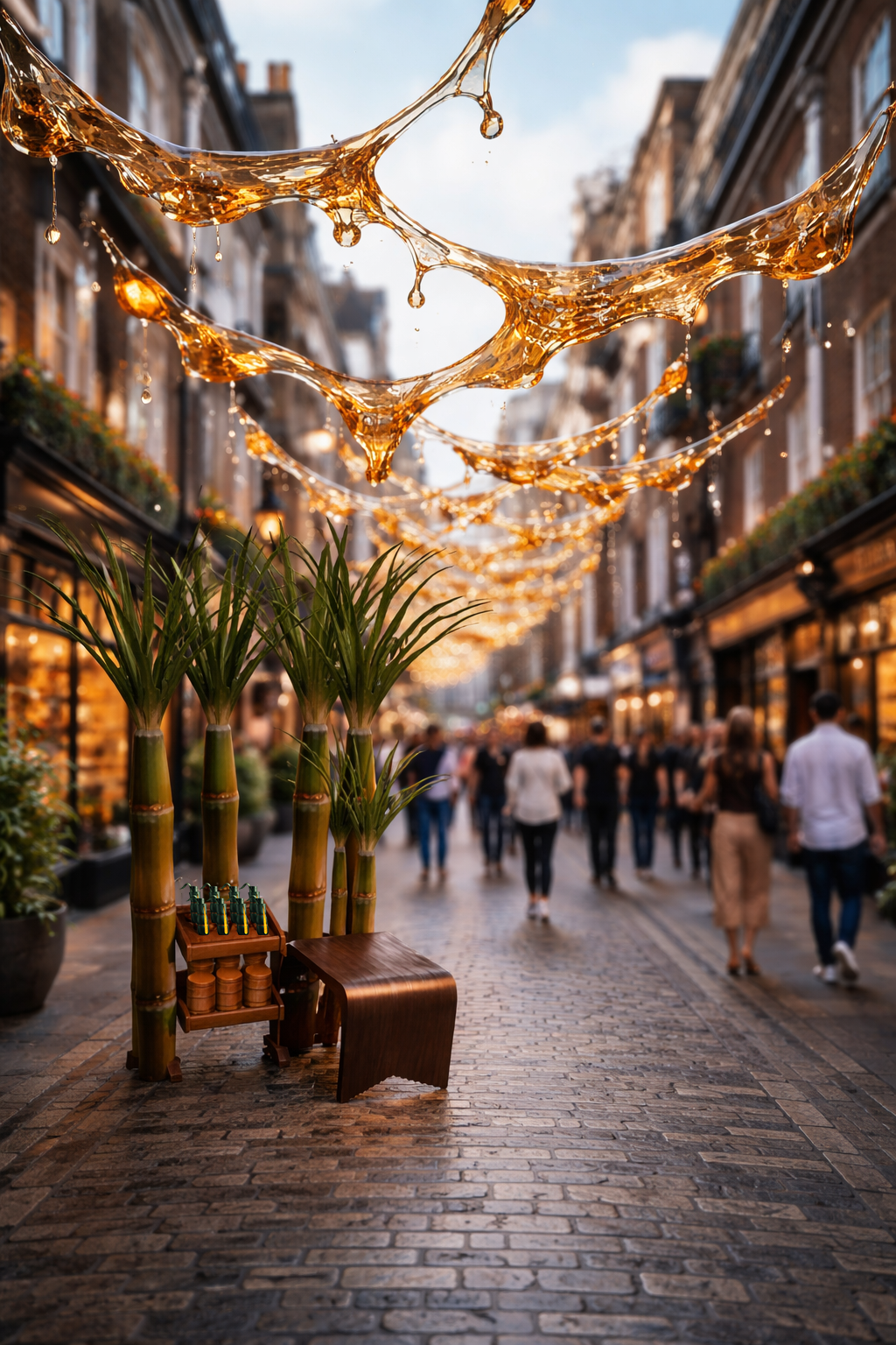 Suspended syrup art at Carnaby Street