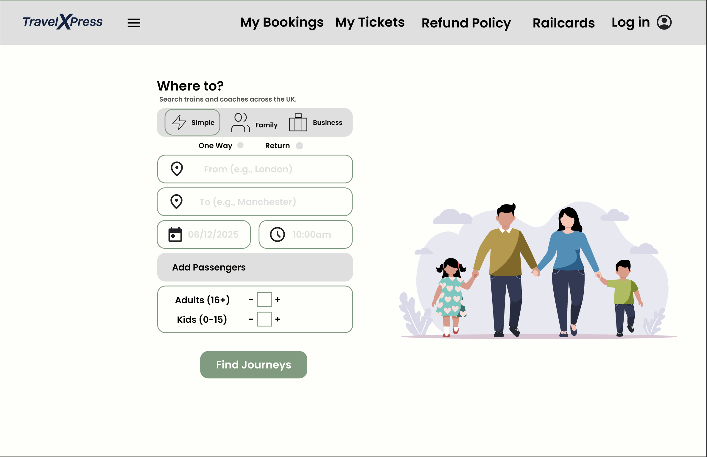 TravelXpress final mockup — desktop home page