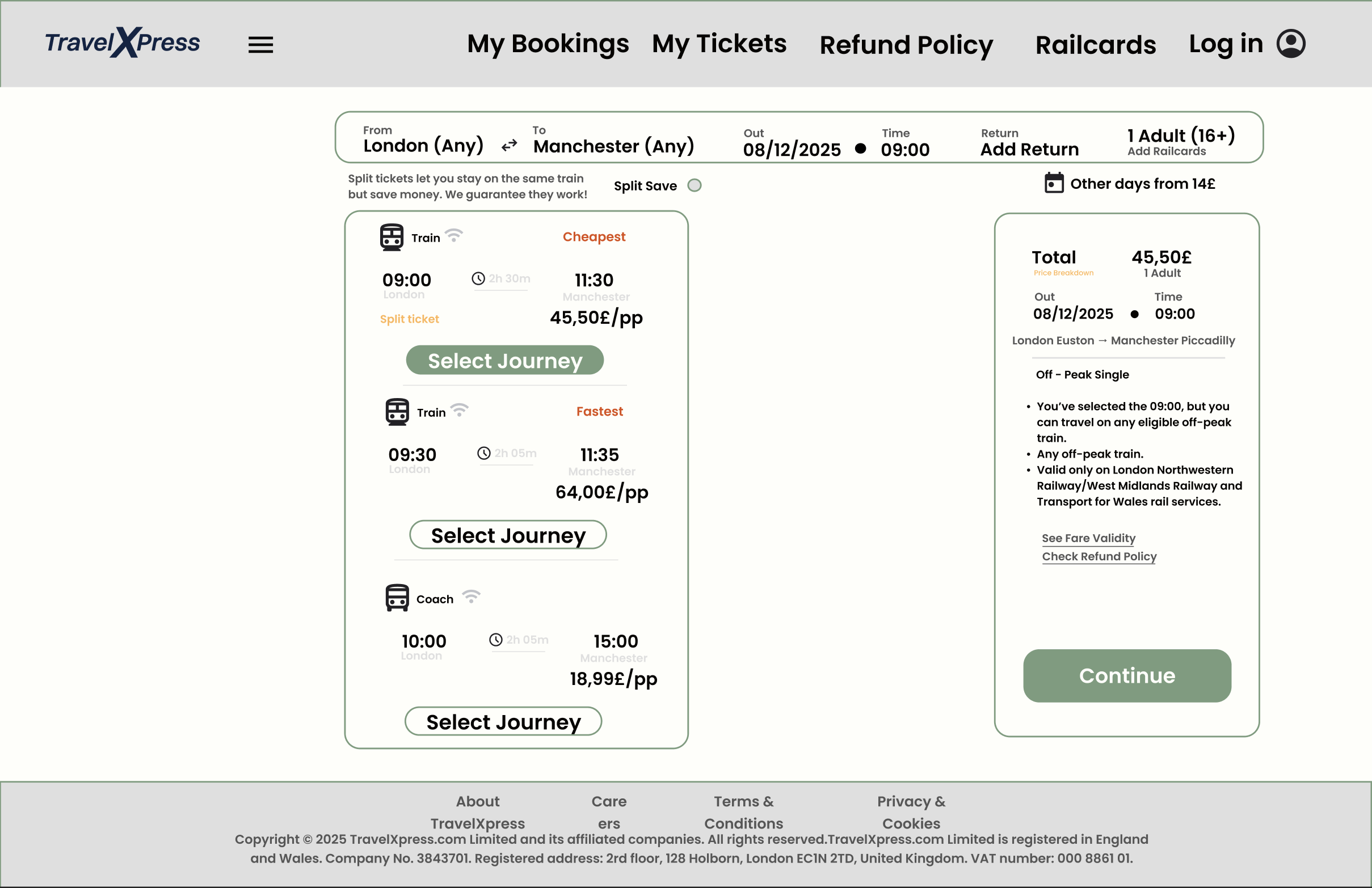 TravelXpress final mockup — desktop seat selection page