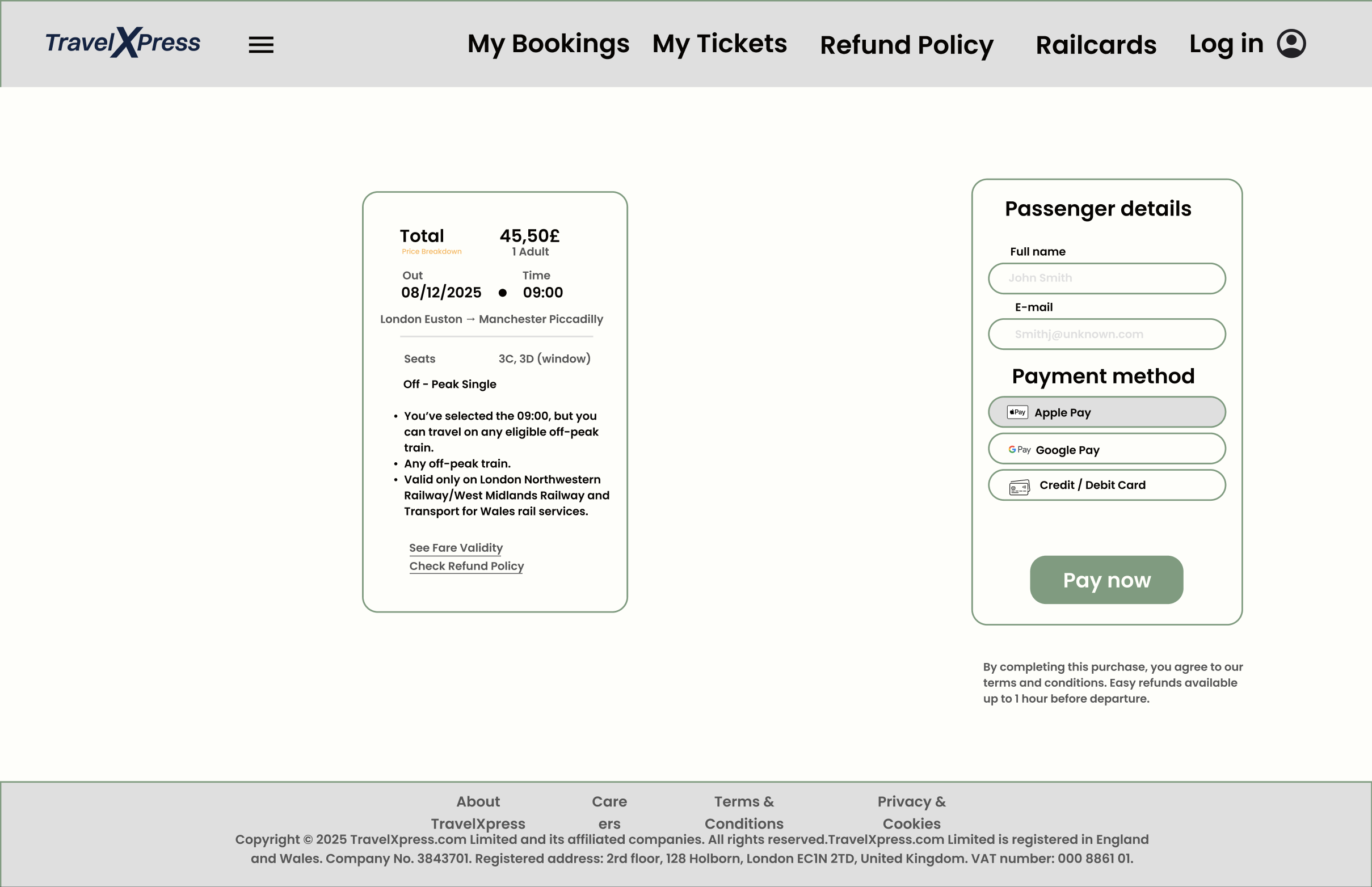 TravelXpress final mockup — desktop checkout page