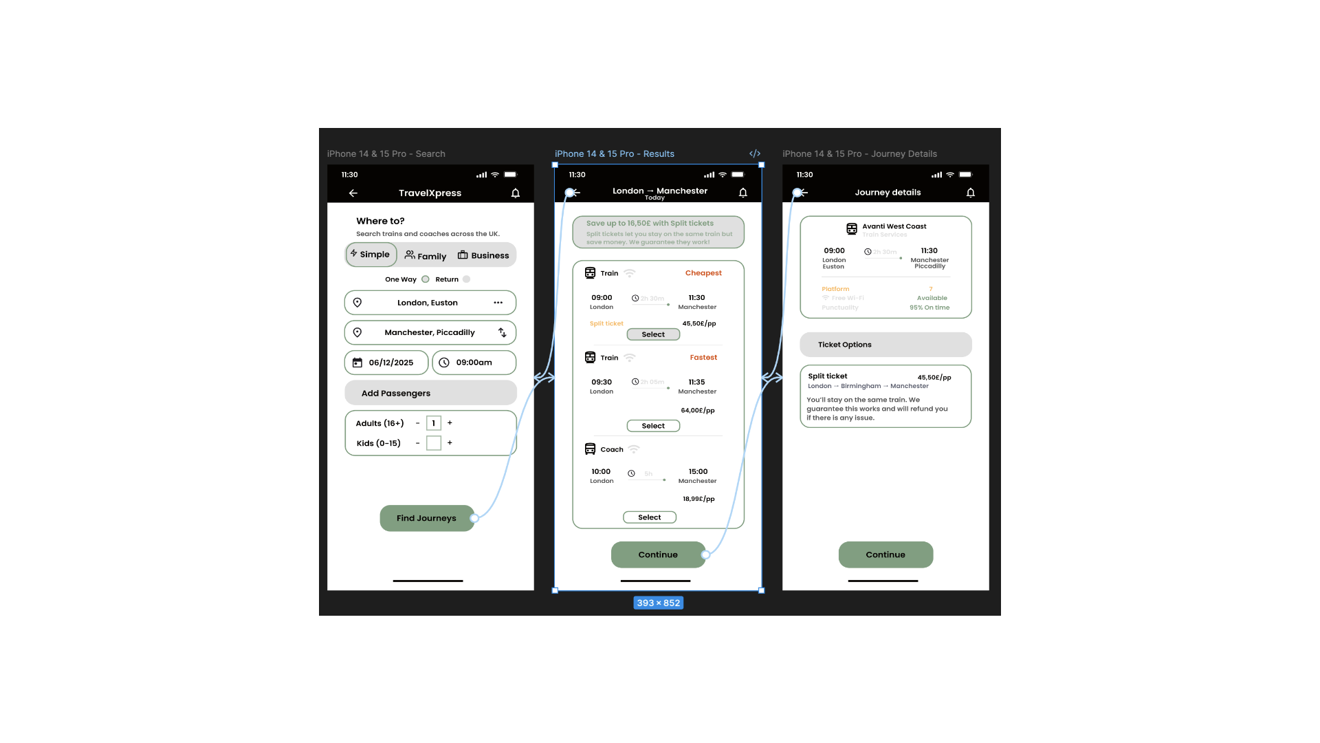 Mobile prototype flow — search continued