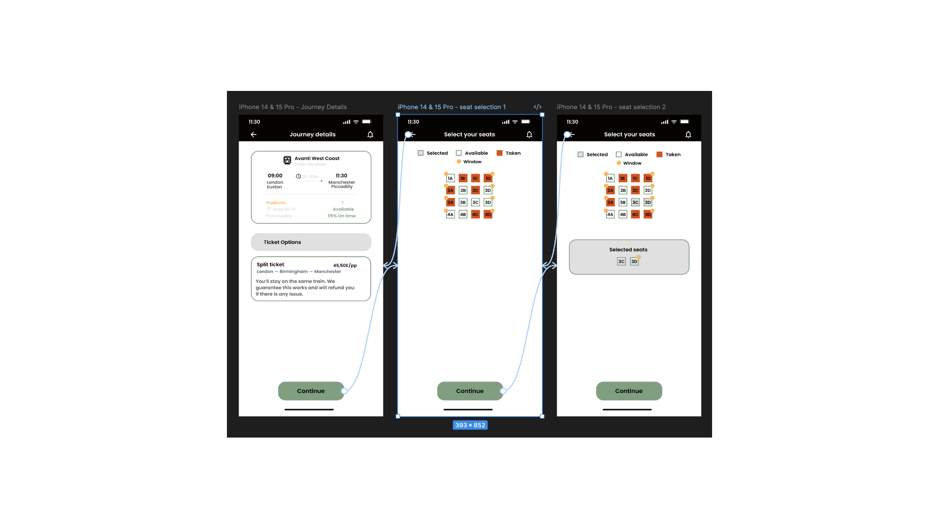 Mobile prototype flow — seat selection
