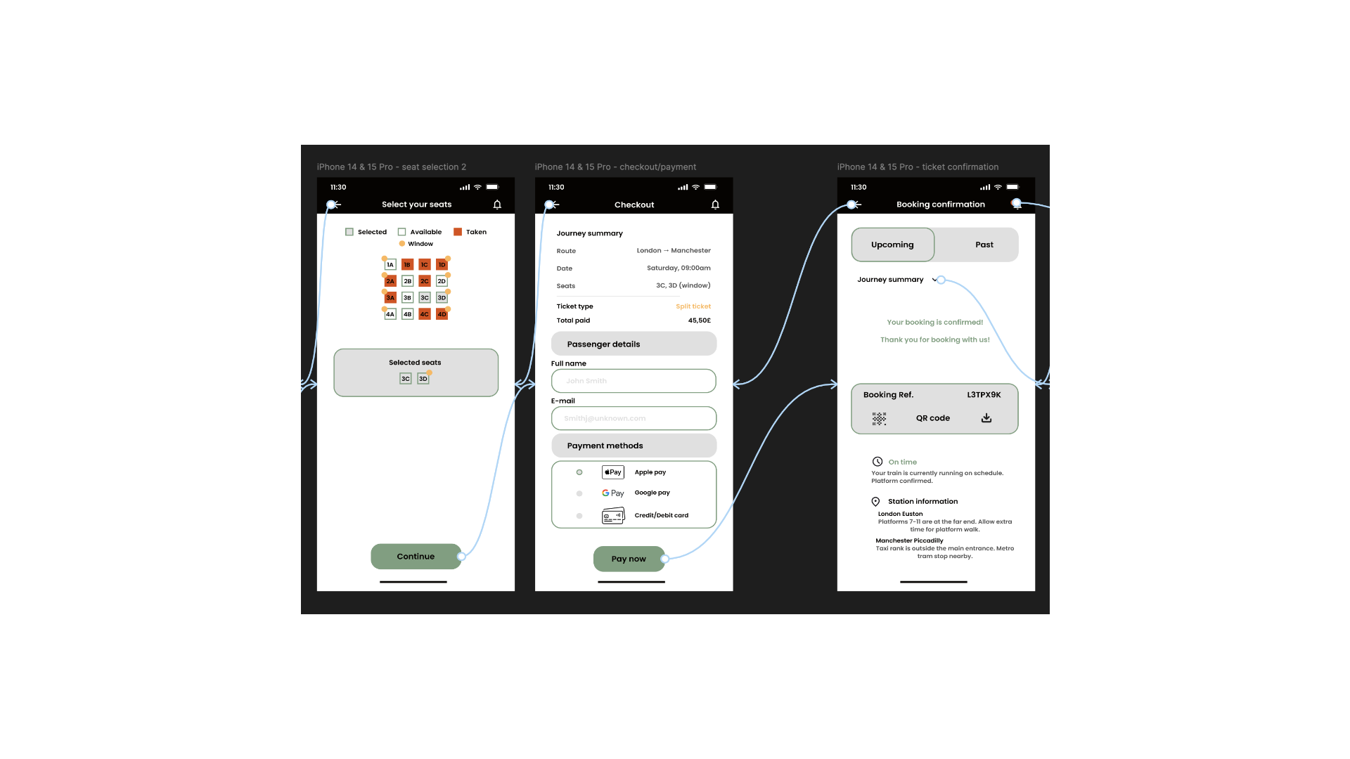 Mobile prototype flow — seat selection continued