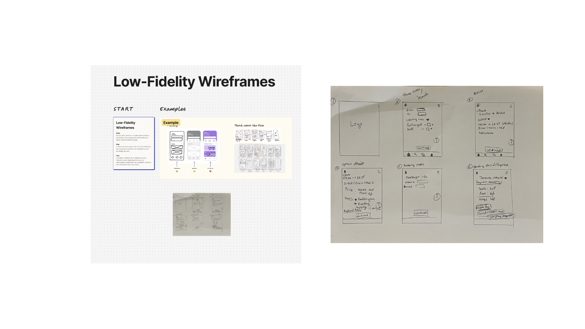 Mobile low-fidelity wireframes