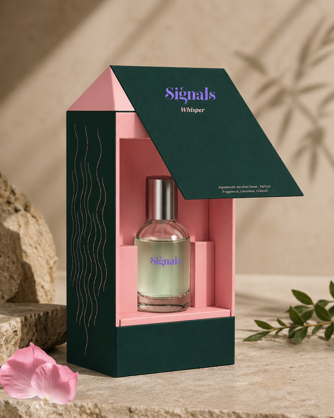 Signals Whisper perfume packaging open